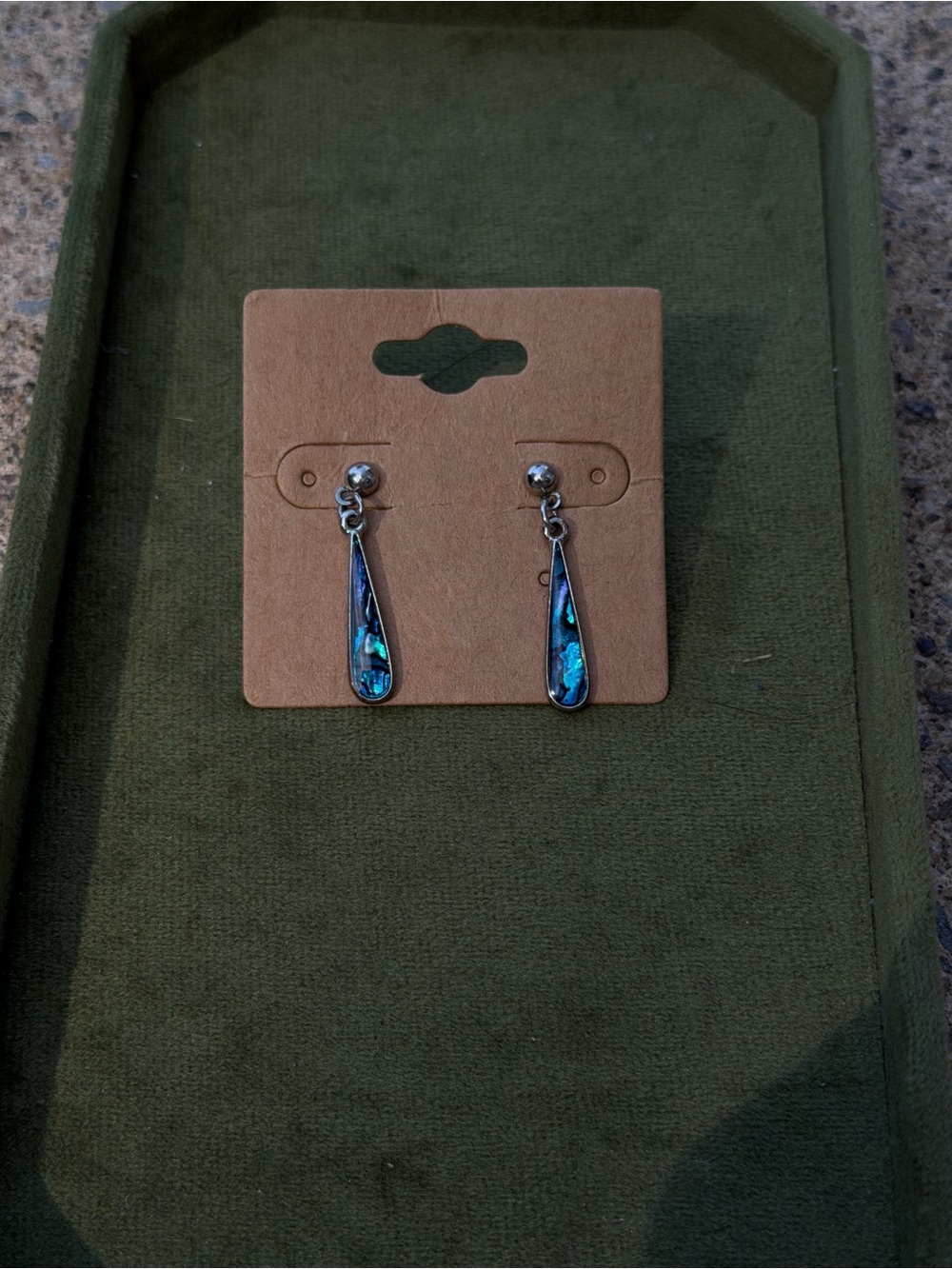 Silver Teardrop Abalone Dangle Earrings - Blue-Green